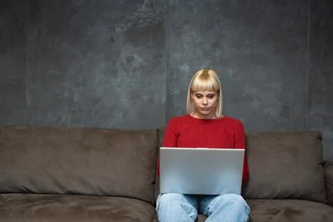 Young girl freelancer expert in programming web design marketing and advert.. Stock Photos