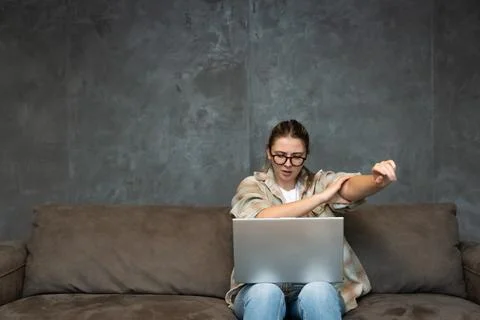 Young girl freelancer expert in programming web design marketing and advert.. Stock Photos