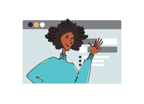 Young girl in front of a computer screen. Flat style, isolated vector element 스톡 일러스트
