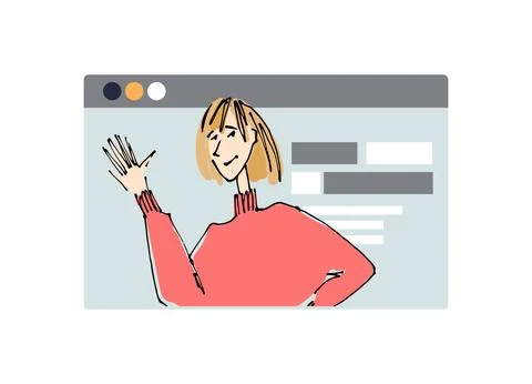 Young girl in front of a computer screen. Flat style, isolated vector element Stock Illustration