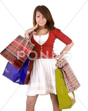 Young girl with gift bag. Stock Photos