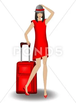 Young girl goes on a journey Stock Illustration