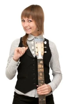 Young girl with guitar in hand Stock Photos