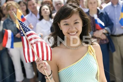 Young Girl Holding American Flag Stock Photos
