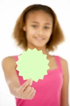 Young Girl Holding Sale Tag Stock Photos