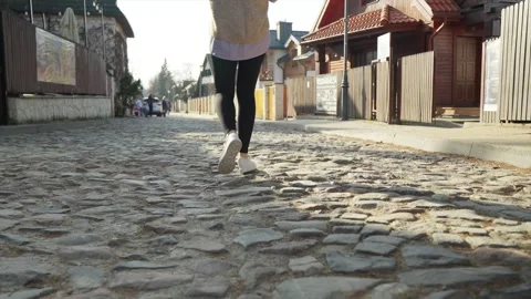 A young girl joyfully explores her neighborhood with her dog Stock Footage 304863345