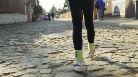 A young girl joyfully explores her neighborhood with her dog Stock Footage 304863397