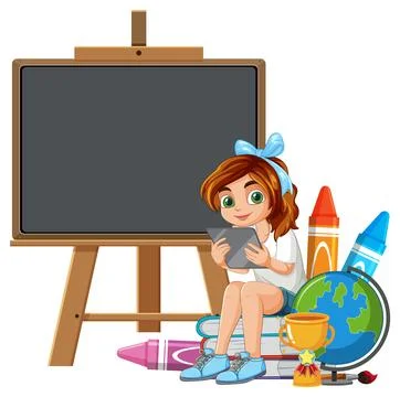 Young Girl Learning with Tablet Stock Illustration
