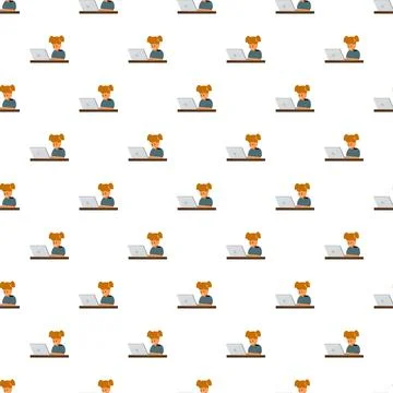 Young girl learning using laptop computer seamless pattern Illustrazione stock