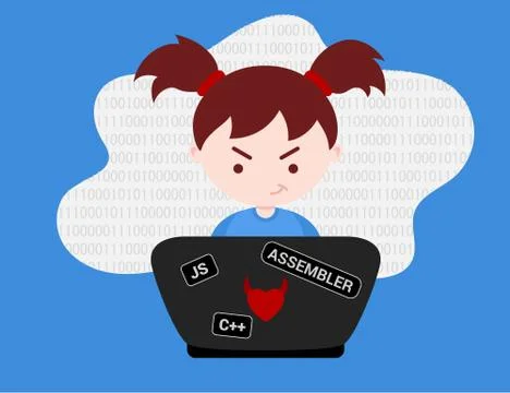 Young girl learns programming イラスト素材