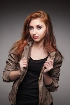 Young girl in a leather jacket represents model Foto stock