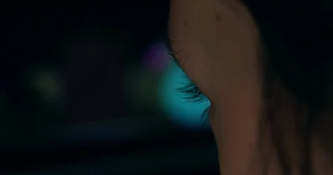 Young girl looking at a large computer screen with online gaming Video stock 96478355