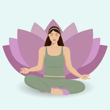 Young girl in lotus position doing meditation Stock Illustration