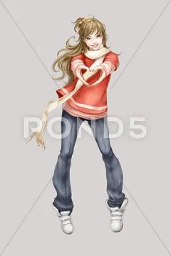 Young girl making a heart-shaped gesture Stock Illustration
