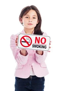 Young girl with a no smoking sign. Stock Photos