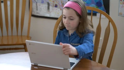 Young Girl Opens Laptop Computer Video stock 101625168