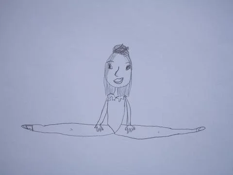 Young girl performing a split in a ballet pose, wearing a leotard and a bun Stock Photos