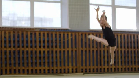 Young Girl Performing Split Jumps Stock Video Pond5