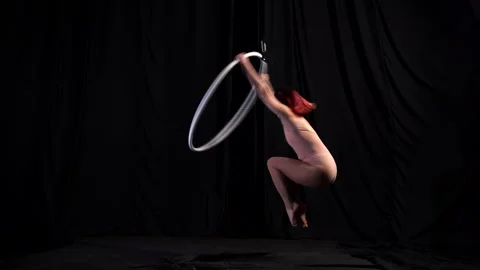 Young girl performs sensual dance on an air ring. circus artist, aerialist Stock Footage 158124818