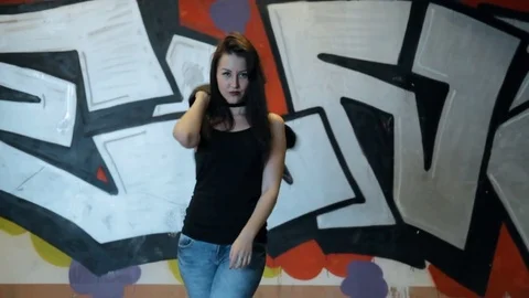 Young girl posing in the underpass. Stock Footage 85074688