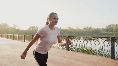 Young girl is preparing to run. Stock Footage 140904046