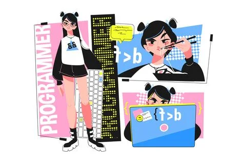 Young girl programmer at work Stock-Illustration