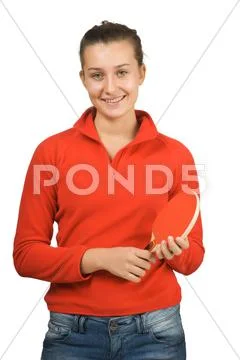 Young girl with a racket ping-pong Stock Photos