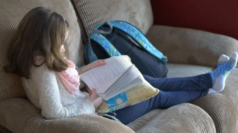 Young Girl Reading on Couch Video stock 101625169