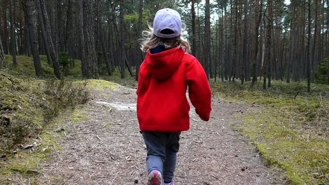 Young Girl Running Through the Woods Slow Motion 動画素材 91281753