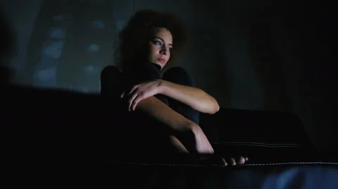 The young girl is sad late at night Stock Footage 59235823