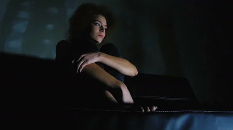 The young girl is sad late at night Stock Footage 59235927