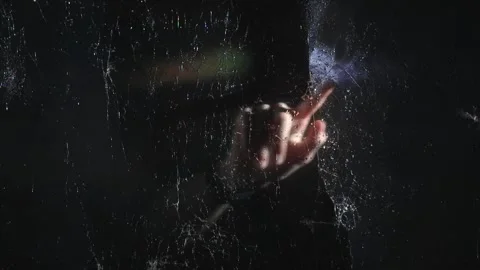 A young girl sat before a broken LCD screen and scrolling on it. Vídeo Stock 241532953