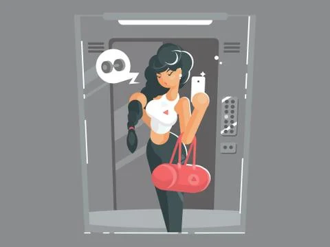 Young girl selfie in elevator Stock Illustration