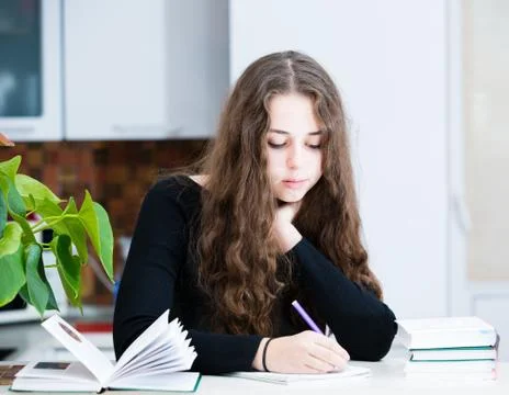 The young girl is studing Stock Photos
