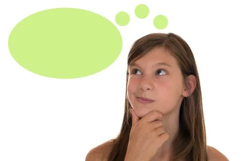 Young girl thinking with speech bubble and copyspace Stock Illustration