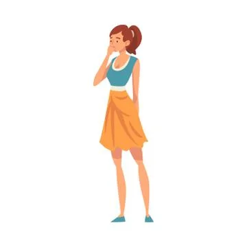 Young girl thinks about something cartoon vector illustration Stock Illustration