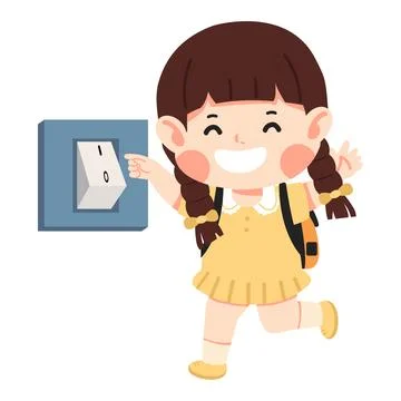 Young girl turning off the light using a switch Stock Illustration