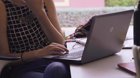 Young girl typing on windows computer Video stock 62655949