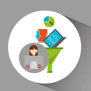 Young girl using computer data analysis イラスト素材