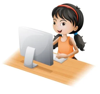 A young girl using the computer Stock Illustration