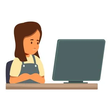 Young girl using desktop computer for online education Stock Illustration