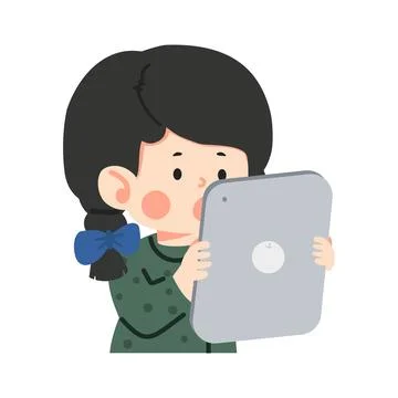 Young girl using a digital tablet Illustrazione stock