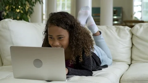 Young girl using laptop. Stock Footage 88174834