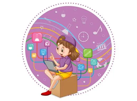 Young girl using tablet for education Illustrazione stock
