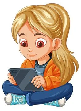 Young Girl Using a Tablet Stock Illustration