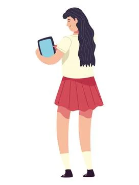 Young girl using tablet technology icon Stock Illustration