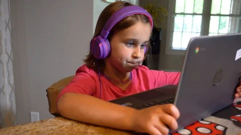 Young girl virtual learning Stock Footage 127537459
