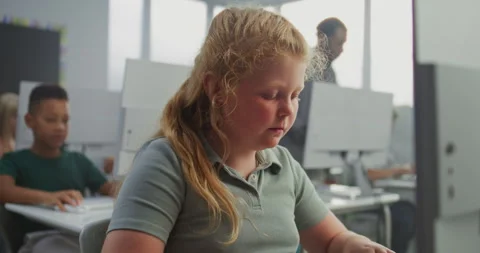 Young Girl Working on Creative Project on Computer, Practicing Digital Skills Stock Footage 316294933