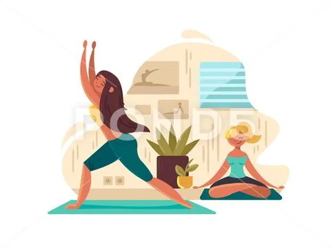 Young girls practicing yoga Stock Illustration