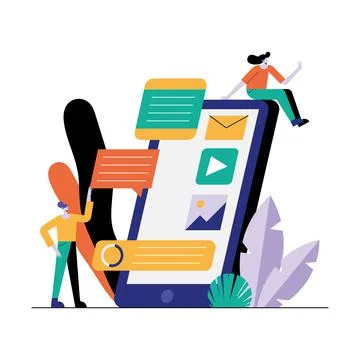 Young girls using smartphone technology characters Stock Illustration
